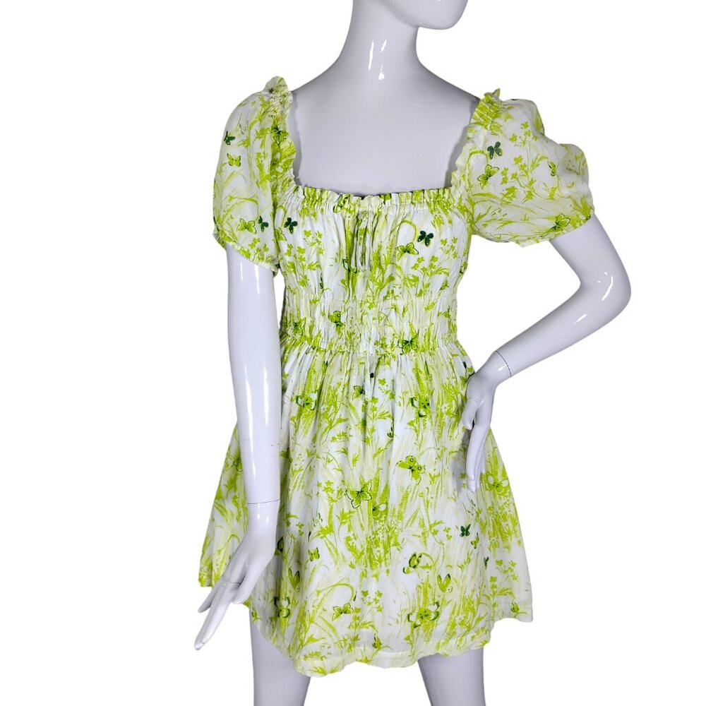 BP Nordstrom Sun Dress Size Small Light Green Floral Puffy Sleeves Pullover